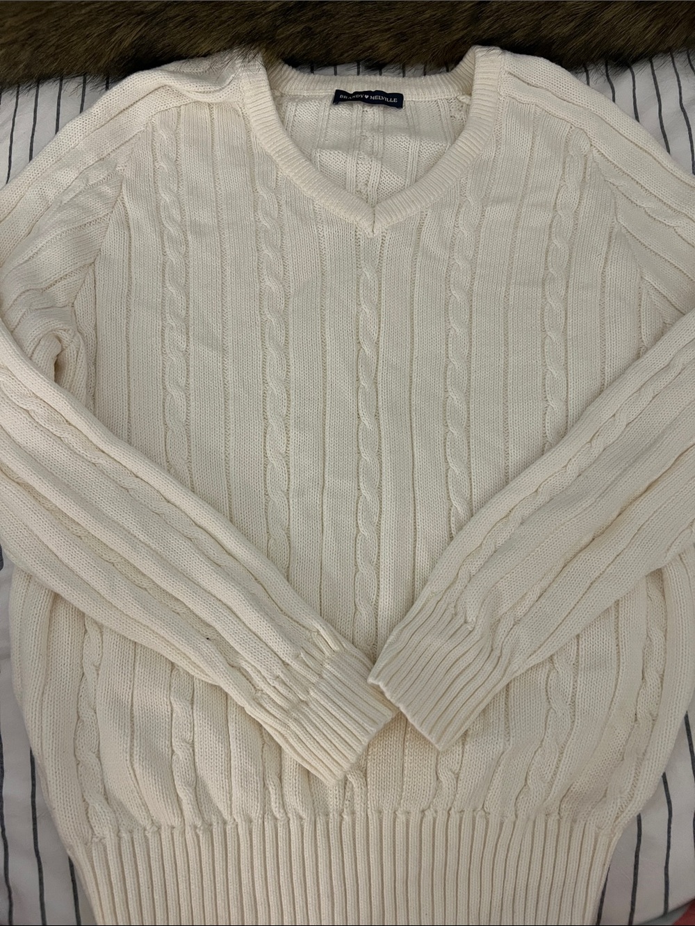 Brandy Melville Ivory Cable-Knit V-Neck Sweater